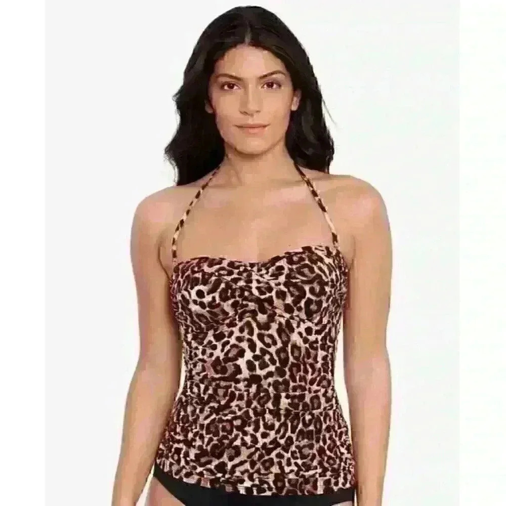 NEW Ralph Lauren Women's 8 Animal-Print Twist Tubini Swim Top NWT $110